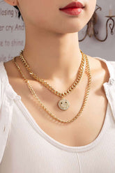 Two Necklaces Set: Cuban Chain & Smiley Face Pendant, Necklaces, $ 19.00, A Moment Of Now™